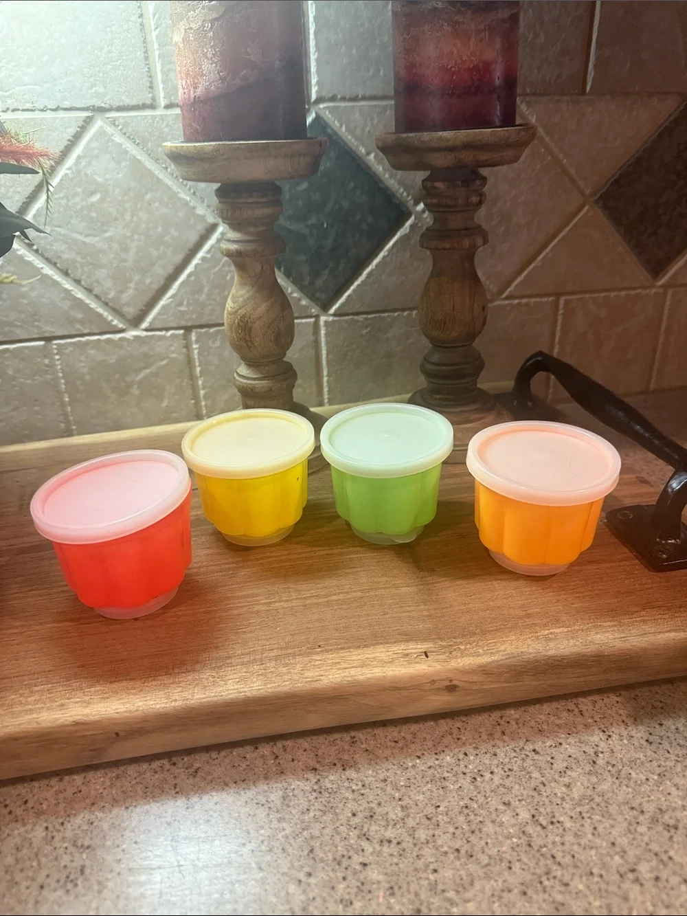 Multicolor Tupperware Reusable Snack Cups with Lids - Red, Yellow, Green, Orange